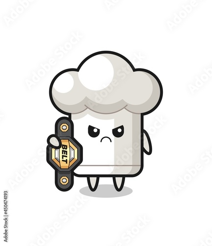 chef hat mascot character as a MMA fighter with the champion belt