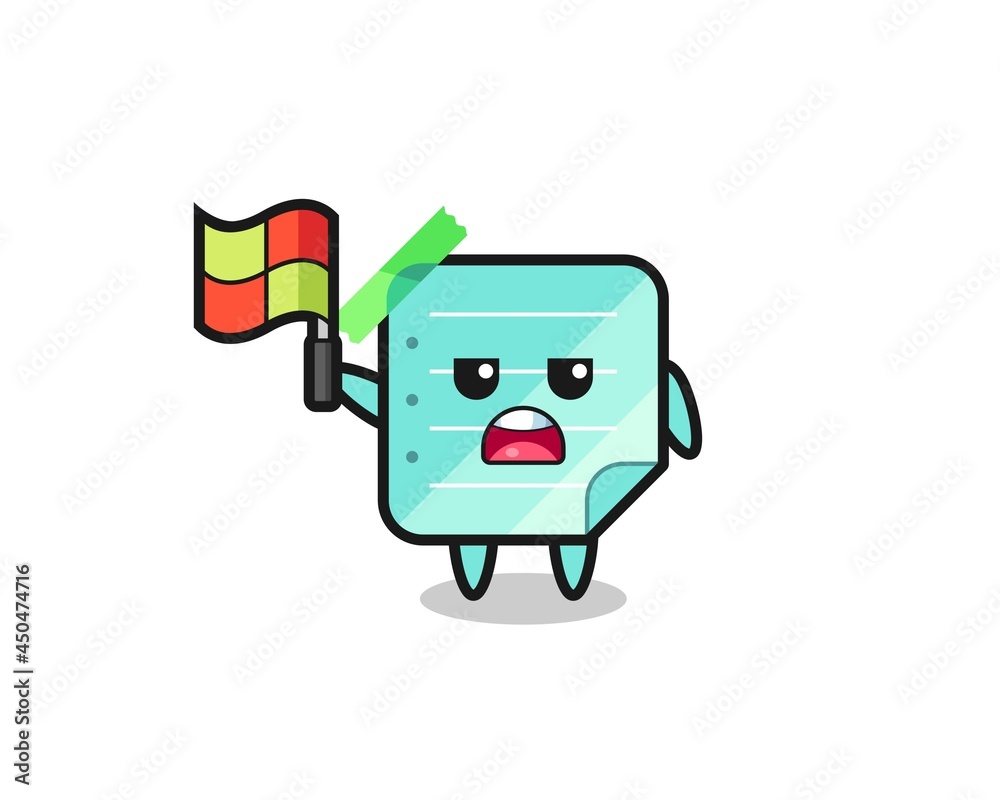 blue sticky notes character as line judge putting the flag up blue sticky notes character as line judge putting the flag up