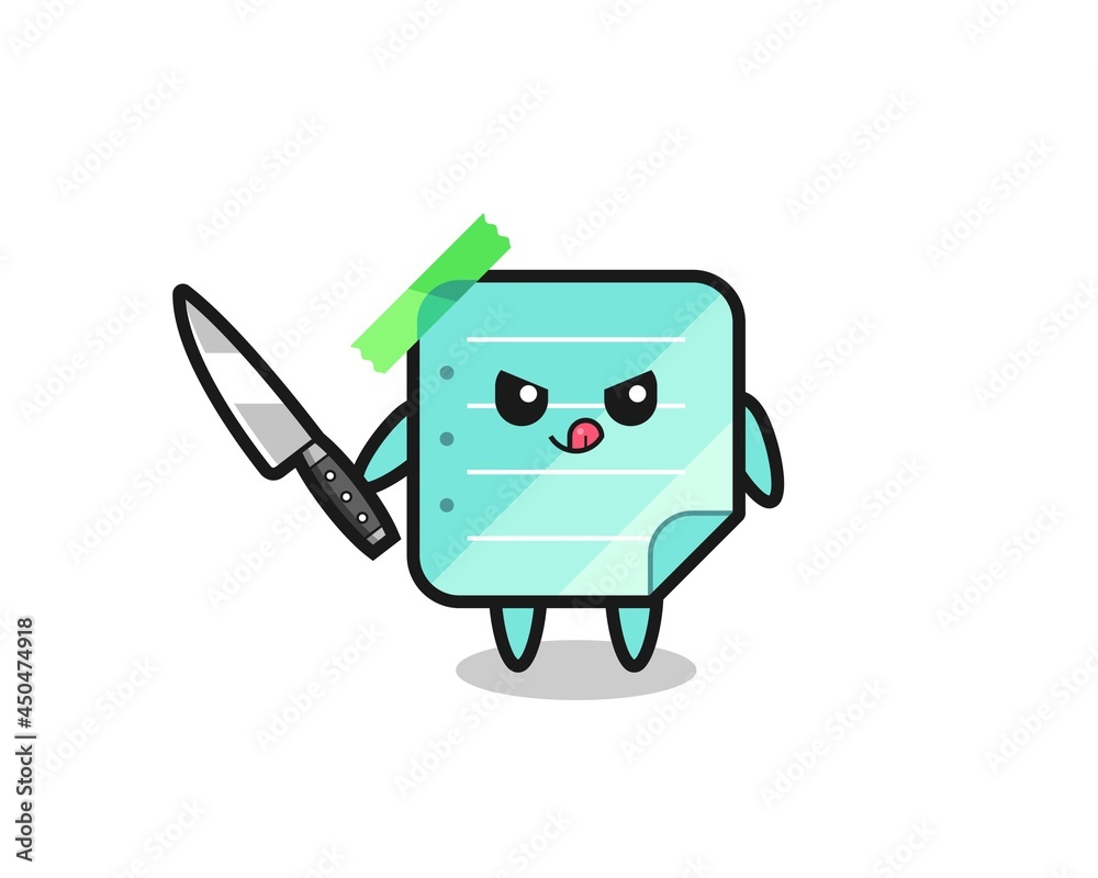 cute blue sticky notes mascot as a psychopath holding a knife cute blue sticky notes mascot as a psychopath holding a knife