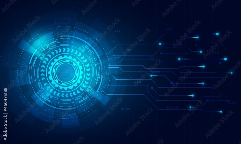 The circle high technology with circuit line blue background, illustrator digital abstract.