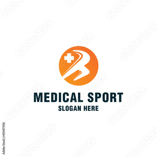 Letter B with medical sport logo template on modern style
