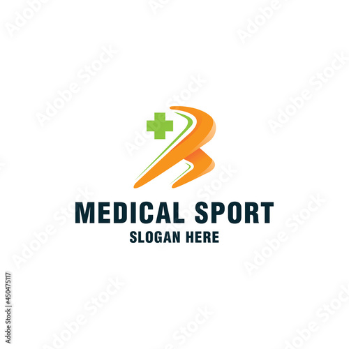 Letter B with medical sport logo template on modern style