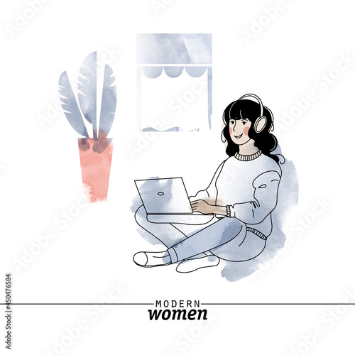 Modern woman professions freelancer vector illustration