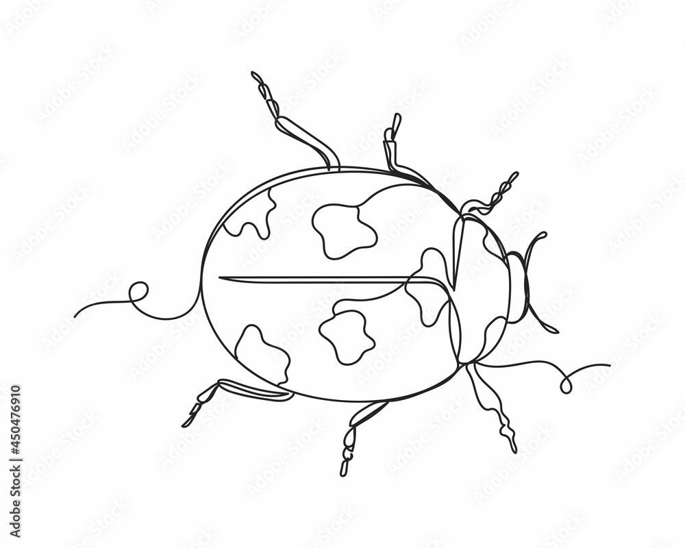 Continuous one line drawing of ladybug in silhouette on a white ...