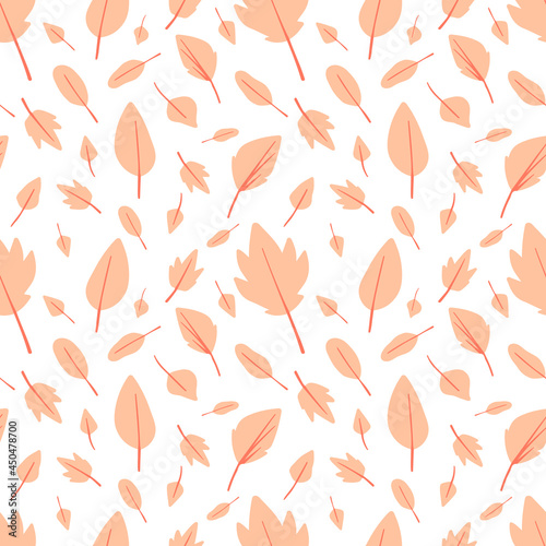 Autumn leaves seamless pattern flat vector. Leaf fall background. Herbarium modern design for fabric, paper. Abstract leaf of maple, birch, ash. Season wallpaper. Clipping mask, easy to editable