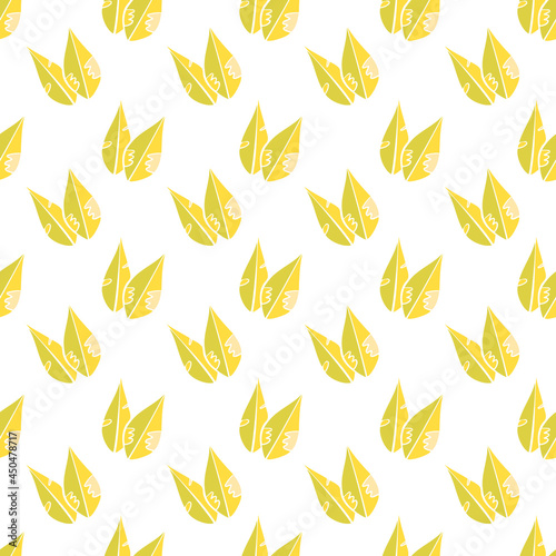 Abstract green leaf seamless pattern vector in Scandinavian style. Plant leaves with cut out shapes. Tropical wallpaper eco background.  Lime yellow botanical design for fabric, paper