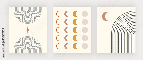 Modern boho wall art prints with rainbow, star and moon
