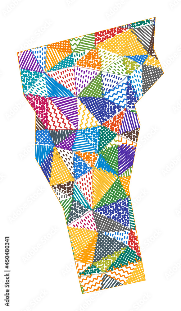 Kid style map of Vermont. Hand drawn polygons in the shape of Vermont. Vector illustration. Kid style map of Vermont. Hand drawn polygons in the shape of Vermont. Vector illustration.