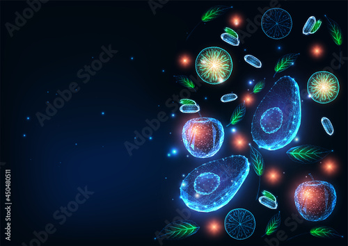 Asbtract fruit and vegetables background on dark blue