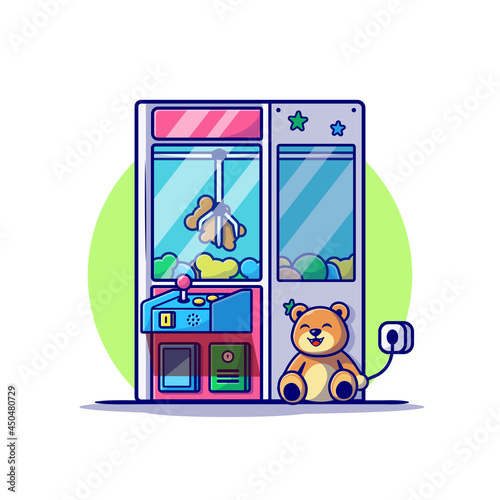 Claw Machine with Cute Teddy Bear Cartoon Vector Icon Illustration. Technology Object Icon Concept Isolated Premium Vector. Flat Cartoon Style