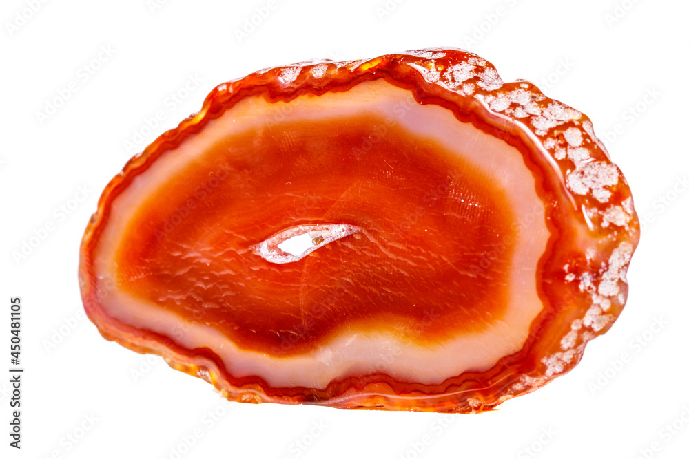 Macro mineral orange agate in crystals on white background