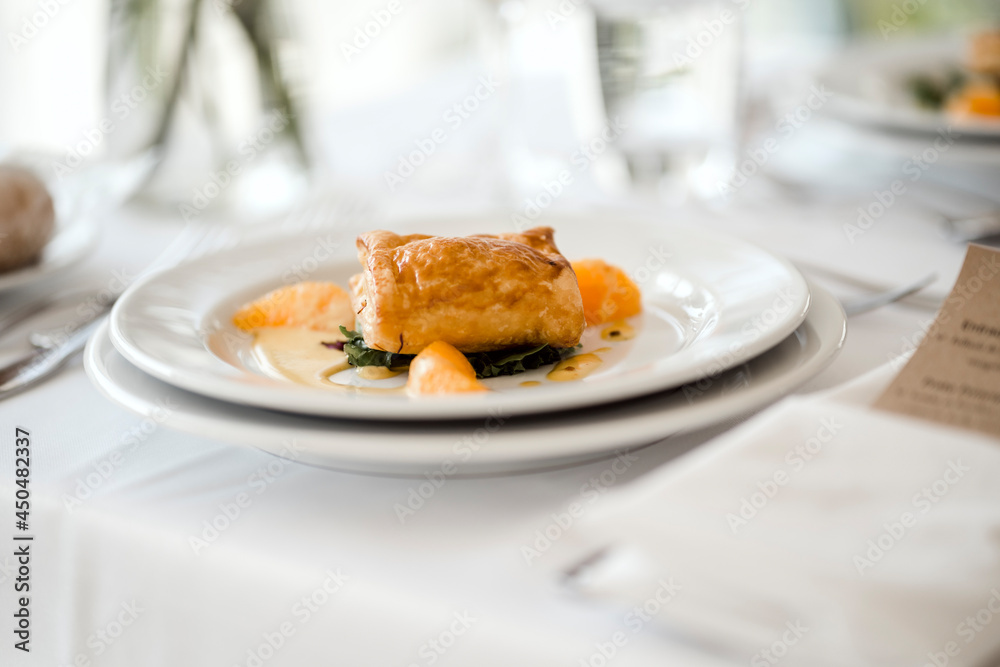 Pork pastry with oranges in vinaigrette sauce Pork pastry with oranges in vinaigrette sauce
