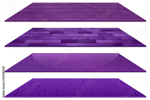 Set of different purple wooden floor tiles isolated on white background