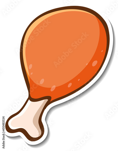 Fried chicken leg sticker on white background
