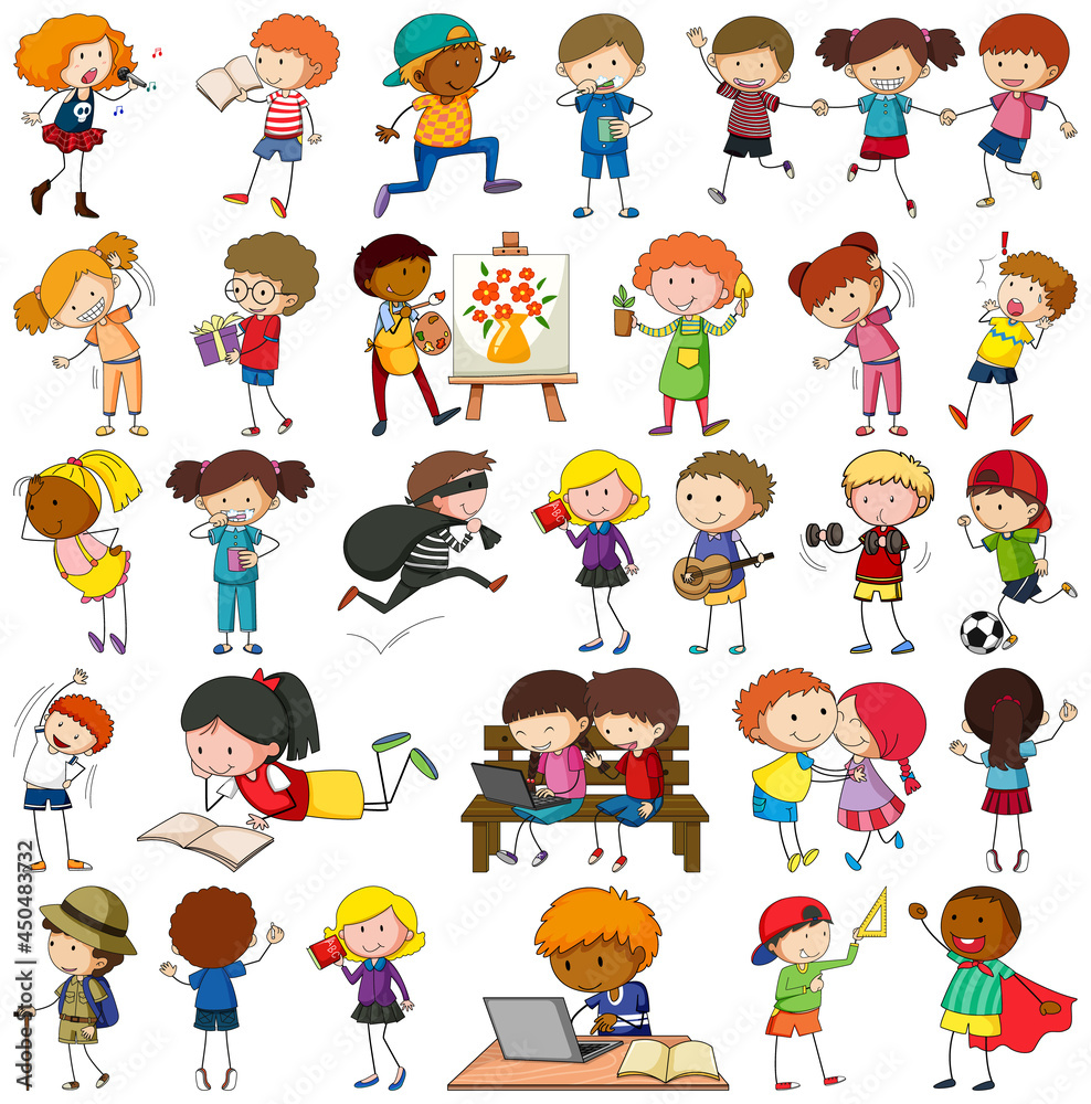 Set of different doodle kids cartoon character Set of different doodle kids cartoon character