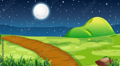 Blank meadow landscape scene at night time