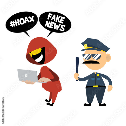police ambushing buzzer or Hoax spreader suitable for cyber security illustration
