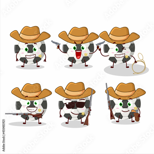 Cool cowboy soccer ball cartoon character with a cute hat