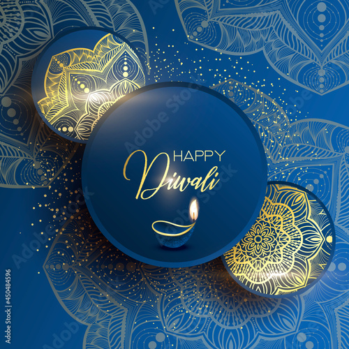Happy Diwali. Paper Graphic of Indian Rangoli. Rangoli - A traditional Indian art of decorating the entrance to a house. Diwali festival holiday design with paper cut style of Indian Rangoli. 