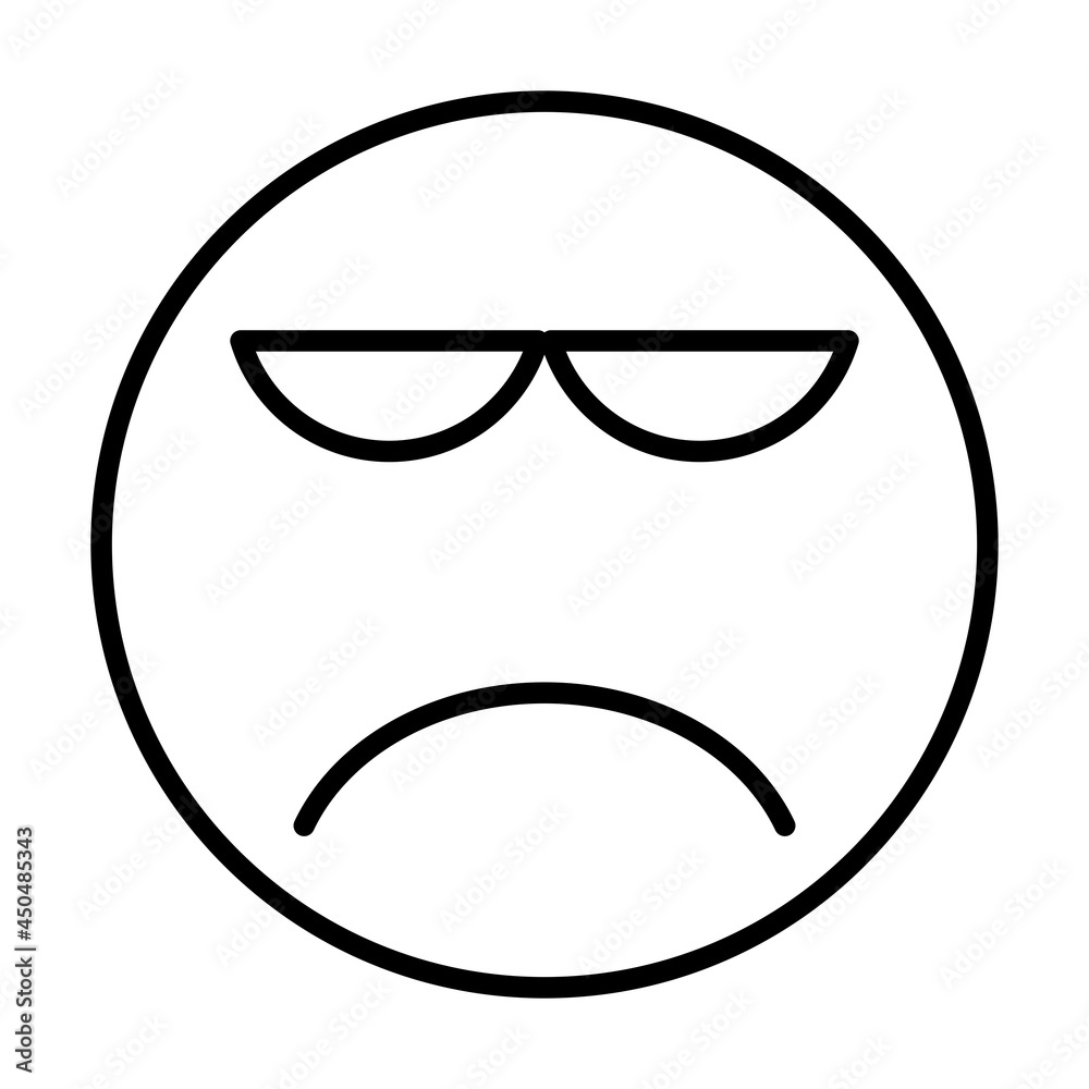 Sad Smiley Face Vector Line Icon Design