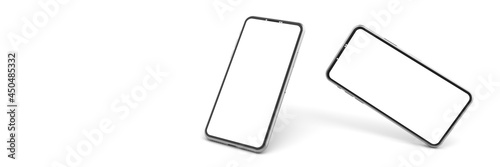 Fotografi 3D rendering of The golden photo frame on Triangle marble Pedestal, Mobile phone mockup tilted to the ground