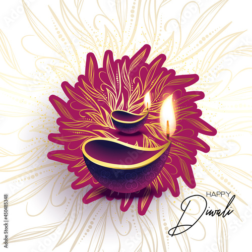 Happy Diwali. Paper Graphic of Indian Rangoli. Rangoli - A traditional Indian art of decorating the entrance to a house. Diwali festival holiday design with paper cut style of Indian Rangoli. 