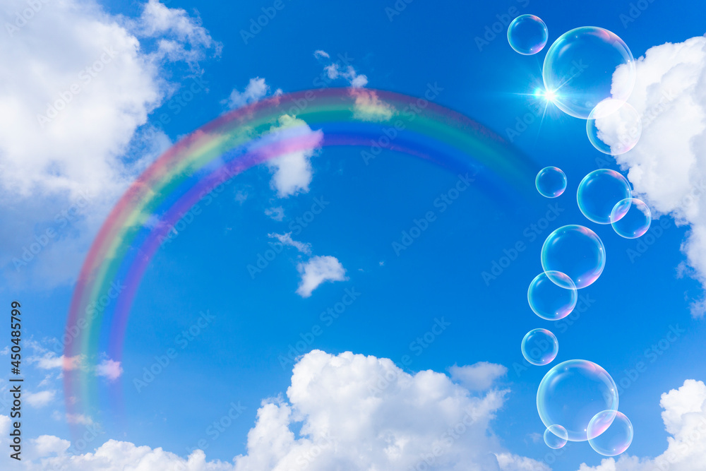 太陽の日差しと虹がかかった青空と雲の背景素材_b_03 太陽の日差しと虹がかかった青空と雲の背景素材_b_03
