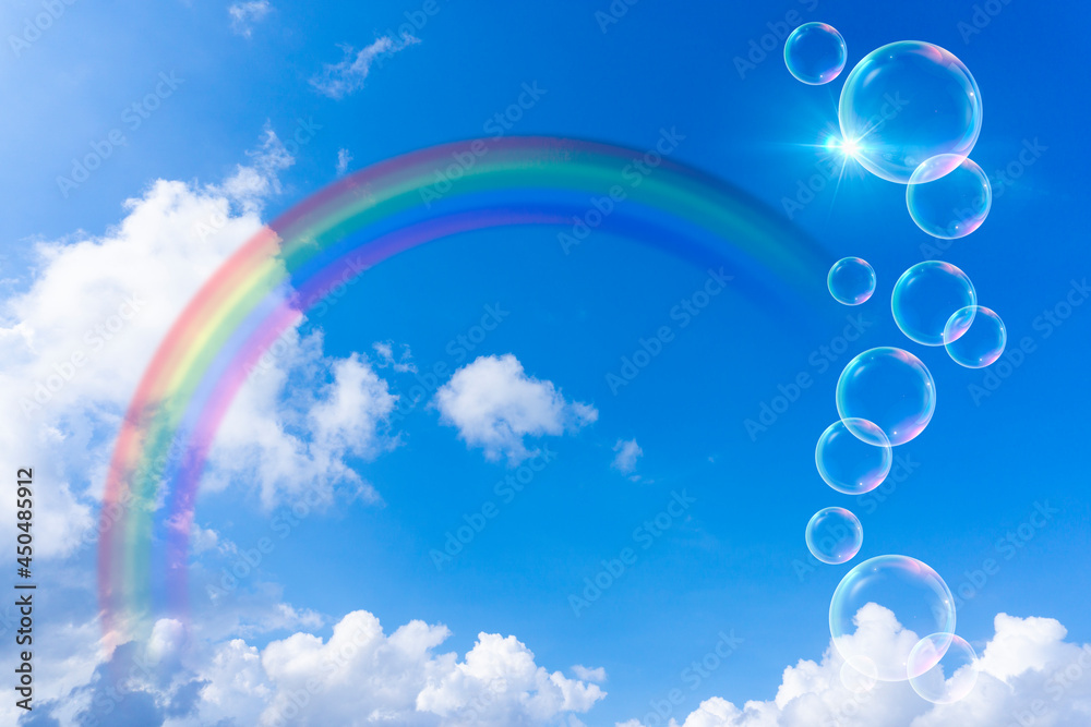 太陽の日差しと虹がかかった青空と雲の背景素材_b_06 太陽の日差しと虹がかかった青空と雲の背景素材_b_06