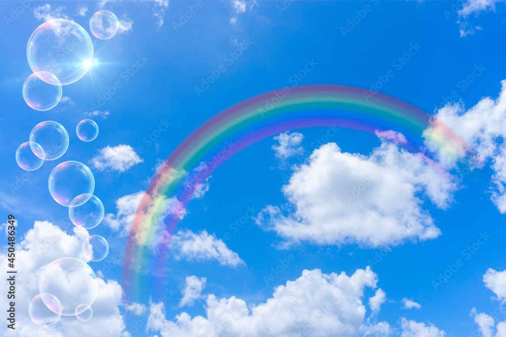 太陽の日差しと虹がかかった青空と雲の背景素材_b_17 太陽の日差しと虹がかかった青空と雲の背景素材_b_17