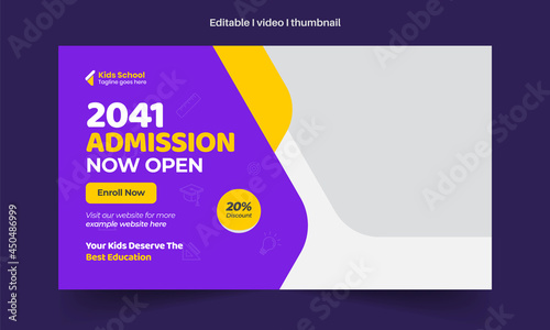 Abstract Editable thumbnail design for any videos. Kids school education admission customizable video thumbnail and web banner design. Video cover photo template, Creative Layout.