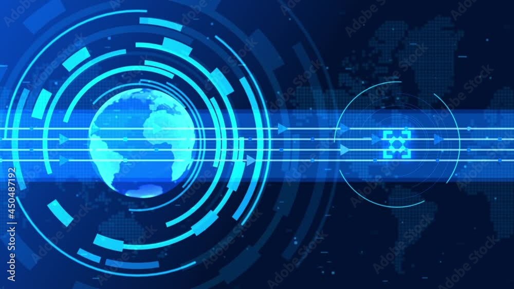 Global Blue World Map Loop Animation. Earth and Digital Hologram Technology gowing connections. Business Global Network Data and Cyberspace for slideshows, presentation, trailers, sci-fi openers