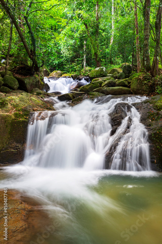 Fototapeta Naklejka Na Ścianę i Meble -  Deep forest of Waterfall on the rainy season the natural forest in Krating Waterfall at Chanthaburi, Thailand