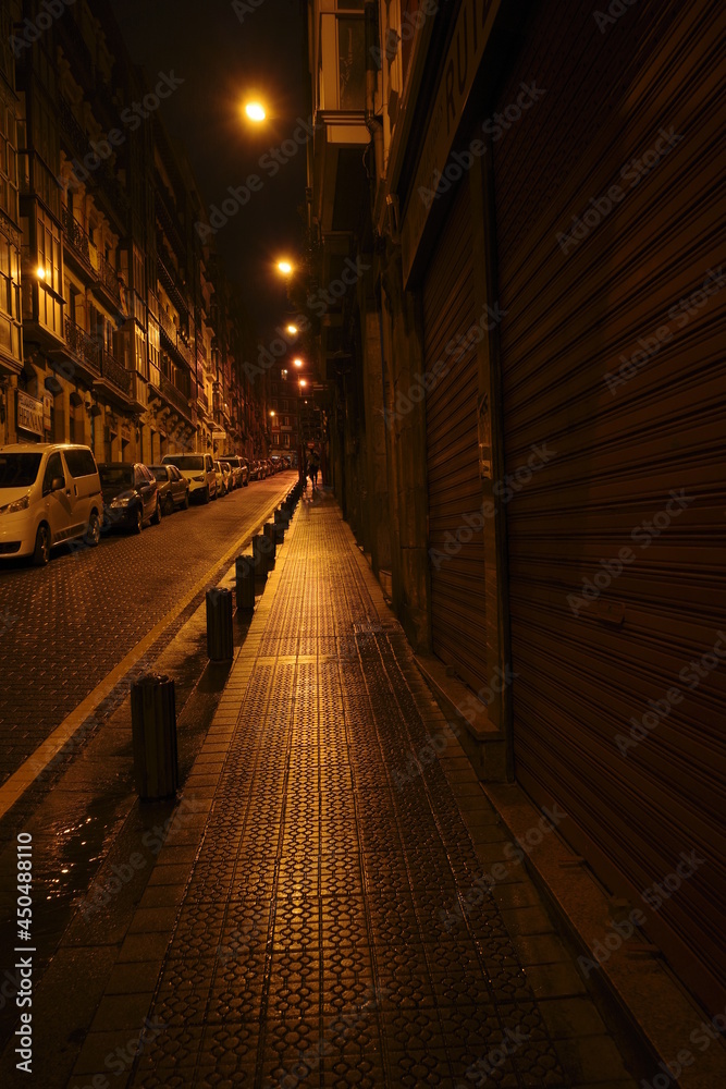 Street in the old town of Bilbao at night