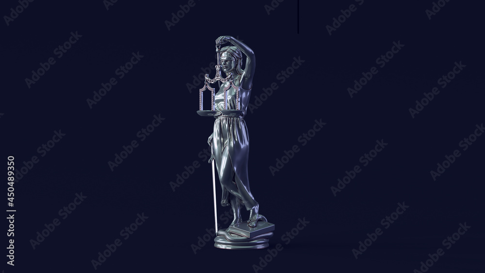 Silver Lady Justice Statue Antique Impartiality Judicial System Balance Blindfold judge Left 3d illustration render