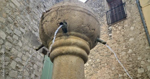 Water Flowing From The Gothic Fountain In The Old Village Of Peille On The Cote D'azur, France, Europe. Closeup View - DCi 4K Resolution
