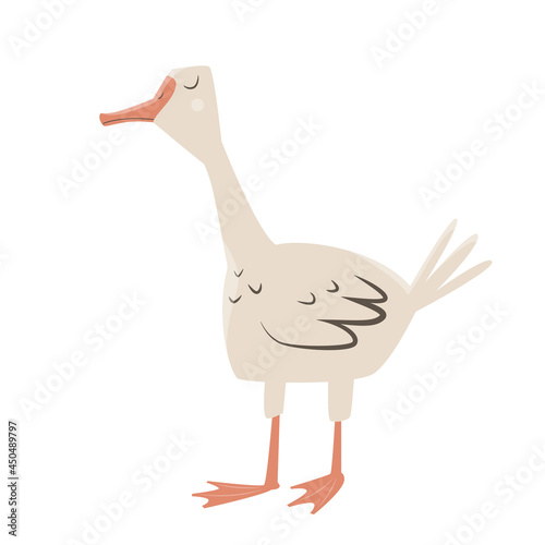 Vector funny cartoon goose. Domestic bird.