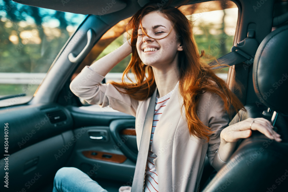 woman changing position fresh air travel trip road