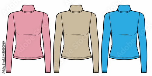 Set of colored turtlenecks slim fit long sleeve t-shirt