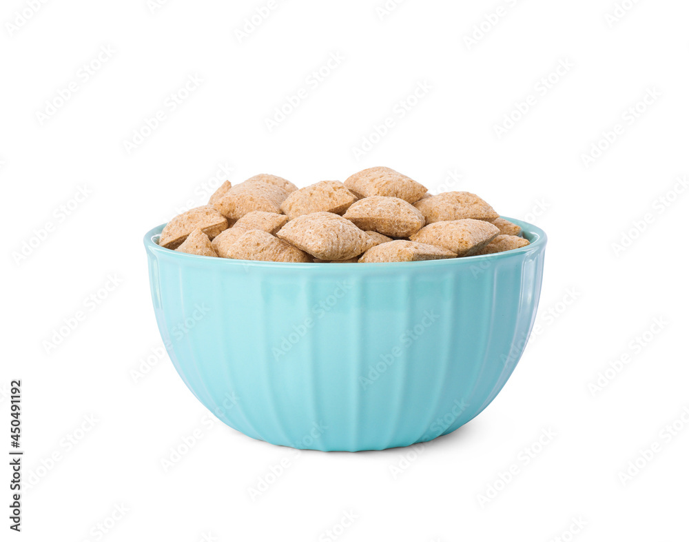 Bowl of delicious corn pads isolated on white Bowl of delicious corn pads isolated on white