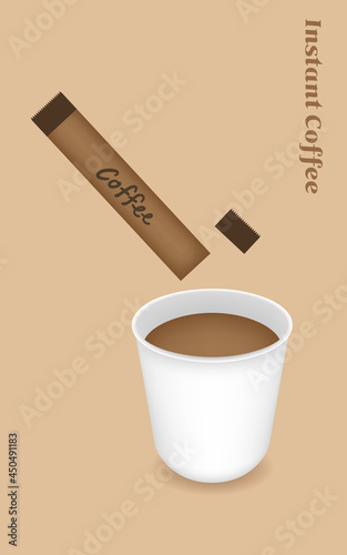 Coffee illustrations in instant coffee bags and paper cups.