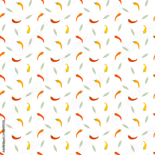 Chili peppers seamless vector pattern design for fabric print, wrapping paper, wallpaper, scrapbooking or brand package.