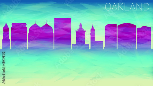Oakland California Skyline City Vector Silhouette. Broken Glass Abstract Geometric Dynamic Textured. Banner Background. Colorful Shape Composition.