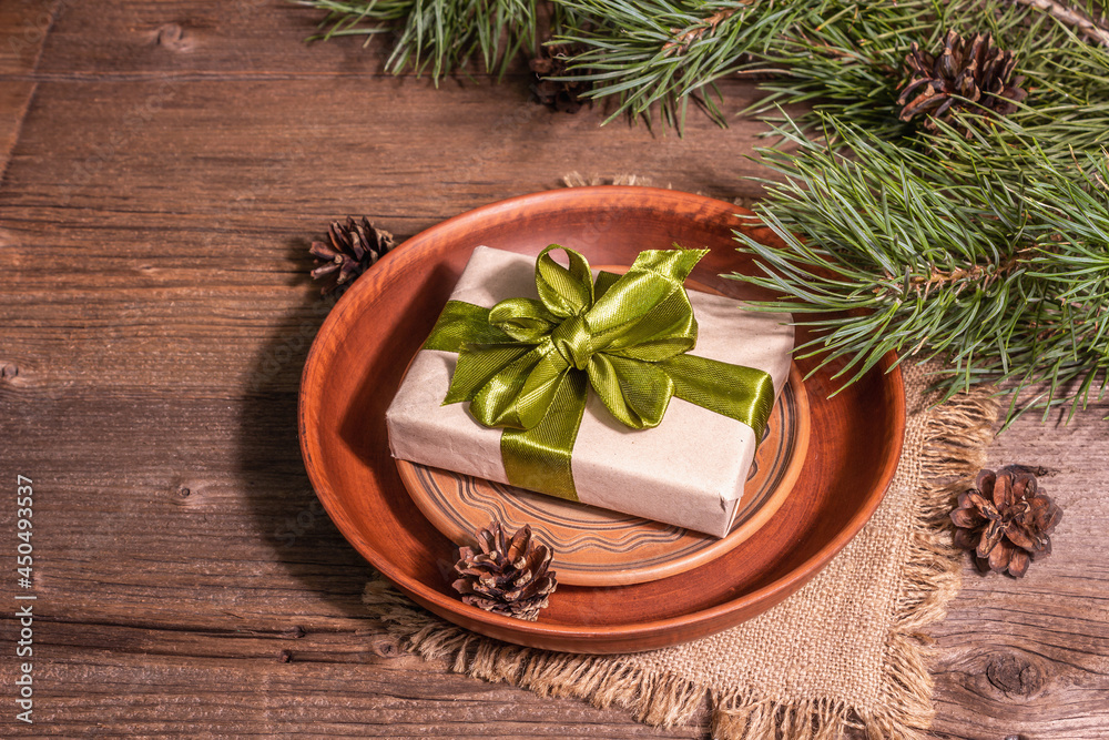 Christmas festive table setting. New Year zero waste gift concept Christmas festive table setting. New Year zero waste gift concept