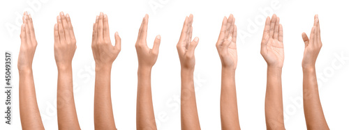 GROUP of Male asian hand gestures isolated over the white background.