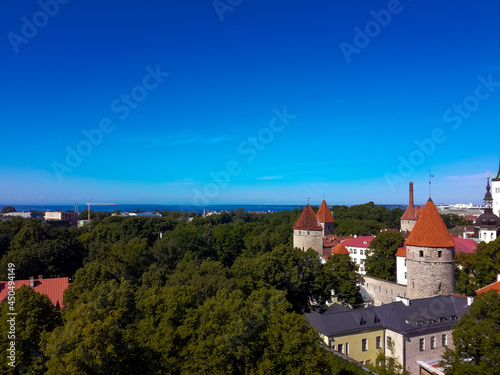 Tallinn is the capital of Estonia. Historical old town of Tallinn, view of medieval towers and churches