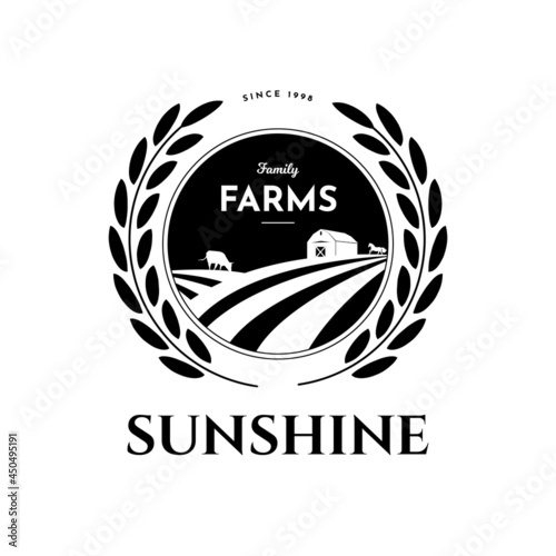 Sunshine family farm - logo design. Vector
