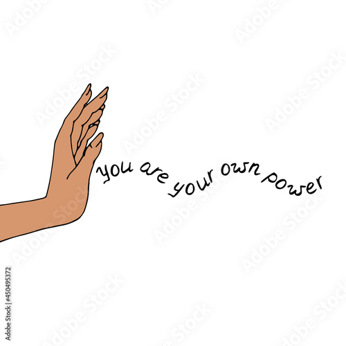 Vintage Gold and Black Mystic Hand with lettering you are your own power illustration