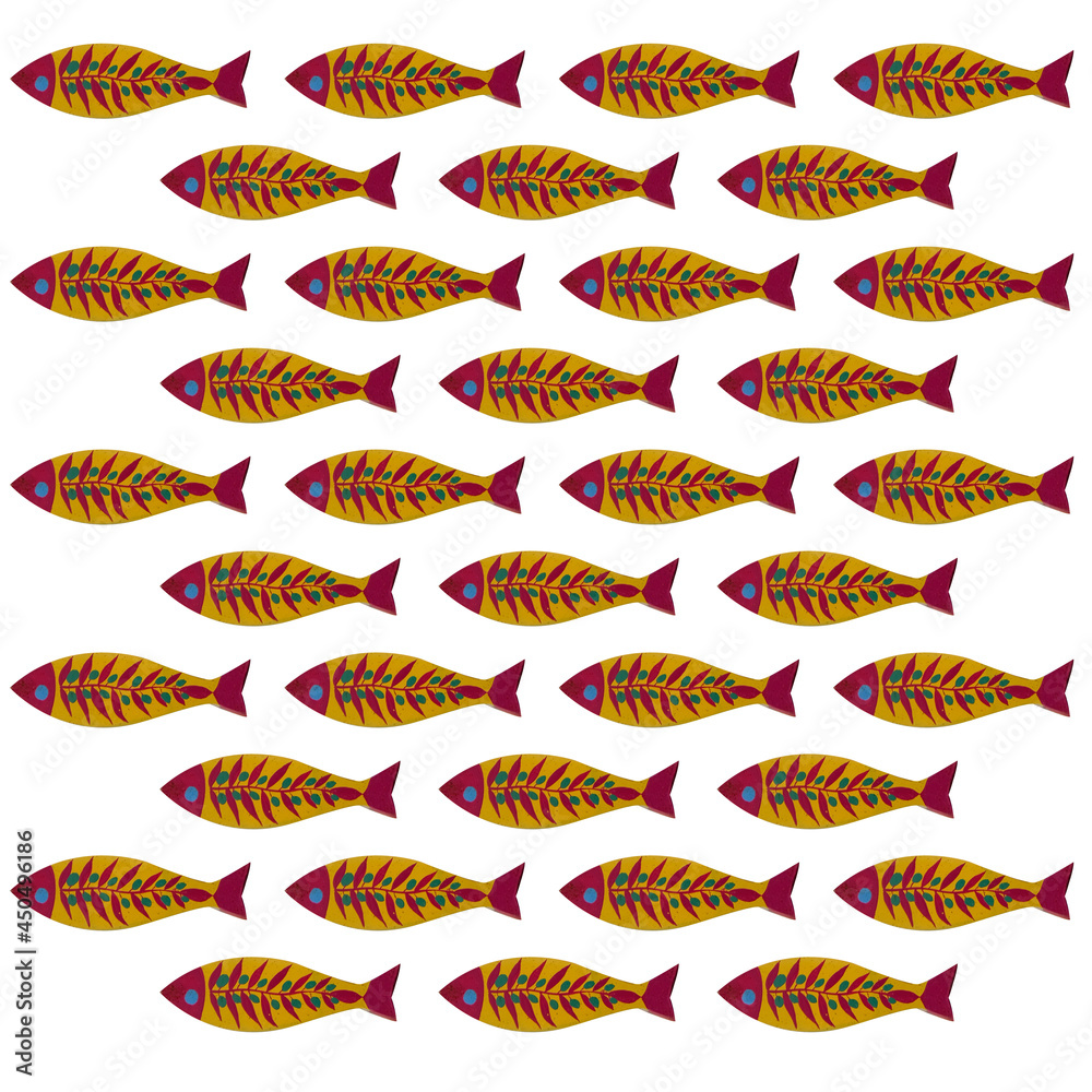 Naklejka premium sorted colourful painted fish models isolated.