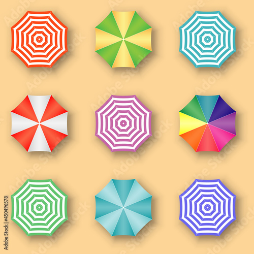 Beach umbrellas top view.