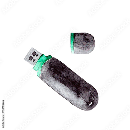 Fényképezés Hand drawn watercolor flash drive isolated on a white background